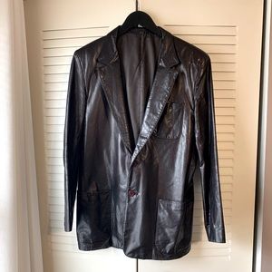 Vintage Dark Brown Leather Jacket Calvin Klein Nappa